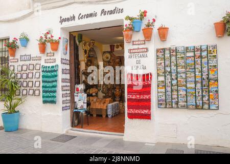 Old traditional Spanish shop selling ceramics in washed village of Mijas  pueblo, Andalusia, Malaga province, Spain Stock Photo