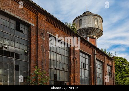 Outdoor view to square and old construction on old boiler building Stock Photo