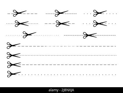 Scrissors cut dotted line mark icon set. Stock Vector