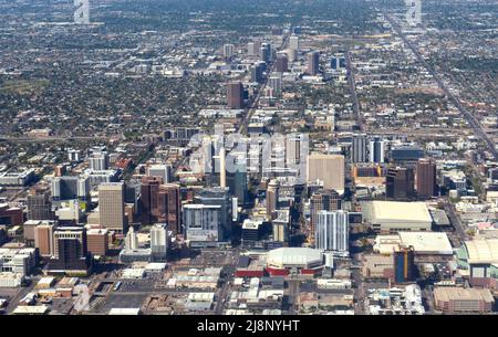 Aerial view of Phoenix Arizona from an aircraft window as the plane