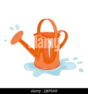 Vector illustration eps10 isolated on white background. Realistic orange watering can Stock Vector