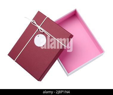 rectangular white cardboard box with red lid for gift wrapping isolated on white background Stock Photo