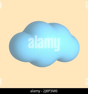 Blue 3d cloud icon isolated on a biege background. 3d geometric shape vector illustration Stock Vector