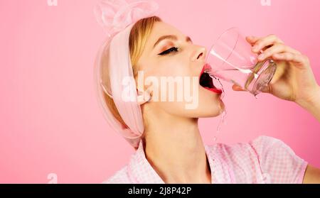 Woman drinking glass of water. Stay hydrated. Weight loss. Healthy lifestyle, diet. Health care. Stock Photo