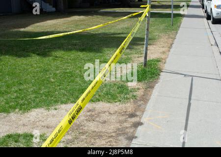 Police Line Tape For Crime Scene - closeup. Stock Photo
