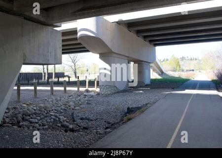 Low Angle View Below Overpass Bridge - Bike Hike Path Stock Photo