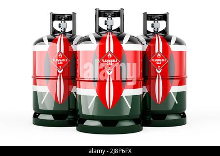 Kenyan flag painted on the propane cylinders with compressed gas, 3D rendering isolated on white background Stock Photo
