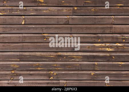Grungy brown wooden wall made of pine wood lining boards, front view, background photo texture Stock Photo
