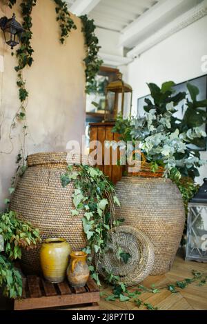 Vintage details in rustic style at a wedding party. Stock Photo