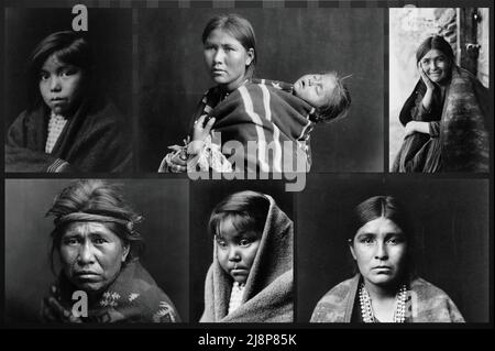 Some historical photos of the famous Navajo people or Navaho a Native American people settled in Arizona in Utah and New Mexico Stock Photo