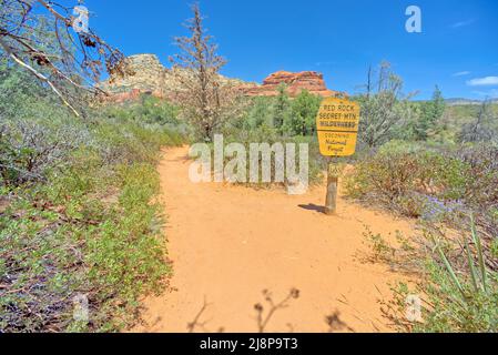 Sign marking Red Rock Wilderness Boundary in Sedona AZ Stock Photo