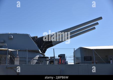 San Pedro, CA. USA. 2/28/2022.  U.S.S. Iowa BB-61.  U.S. Iowa BB-61 maritime museum.  Commissioned Feb. 22, 1943.  Decommissioned Oct. 26, 1990. Stock Photo