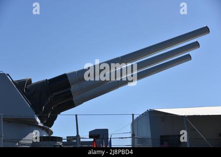 San Pedro, CA. USA. 2/28/2022.  U.S.S. Iowa BB-61.  U.S. Iowa BB-61 maritime museum.  Commissioned Feb. 22, 1943.  Decommissioned Oct. 26, 1990. Stock Photo