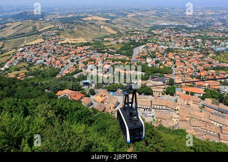 The Funivia di San Marino aerial cable car in San Marino Stock Photo