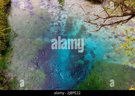 Natural spring of Blue Eye with clear water in Albania Stock Photo