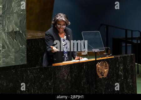 New York, NY - May 17, 2022: US Ambassador Linda Thomas-Greenfield speaks during Memorial for former United States Secretary of State Madeleine Albright at UN Headquarters Stock Photo