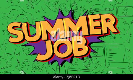 Summer Job. Word written with Children's font in cartoon style. Stock Vector