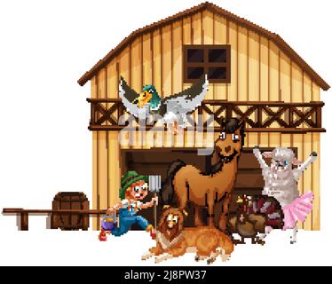 Farming theme with many animals illustration Stock Vector