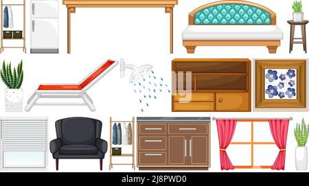 Furniture and household appliances on white background illustration Stock Vector
