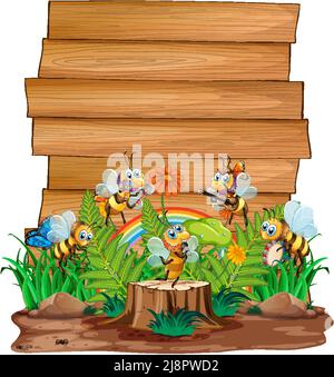 Blank wooden signboard with bee cartoon illustration Stock Vector Image ...