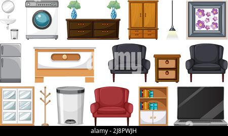 Furniture and household appliances on white background illustration Stock Vector