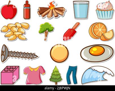 Sticker set of mixed daily objects illustration Stock Vector