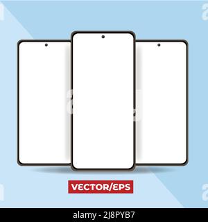 Realistic Mockup Android smartphone empty screen front view on the white background with blue shadow. vector template or vector illustration Stock Vector