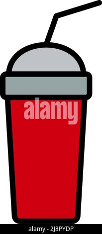 Disposable Soda Cup And Flexible Stick Icon. Editable Bold Outline With Color Fill Design. Vector Illustration. Stock Vector