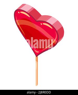Candy Sugar Heart Lollypop Isometric. Sweet food icon cartoon style vector isolated Stock Vector