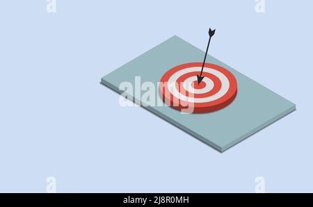 Arrow hit the target success goal concept isometric 3d top view Stock Vector