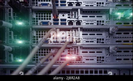 Server Rack Optic and hub close up. Stock Photo
