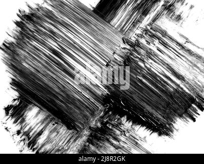 Black strokes and texture mascara or acrylic on a white background. Texture of black mascara for eyelashes isolated on white background. Smear of blac Stock Photo