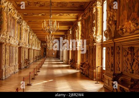 Fontainebleau, France, March 30, 2017: Room interior in palace Chateau de Fontainebleau which used to be a royal chateau castle, now a national museum