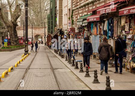 Istanbul, Turkey - March 21, 2019: Hudavendigar street in Istanbul. Historic district of Istanbul, street that leeds Gulhane Park and is a popular Stock Photo