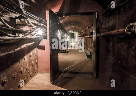 Moscow, Russia - October 25, 2017: Tunnel at Bunker-42, anti-nuclear underground facility built in 1956 as command post of strategic nuclear forces of Stock Photo