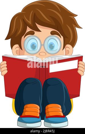 Cartoon little boy sitting and reading a book Stock Vector