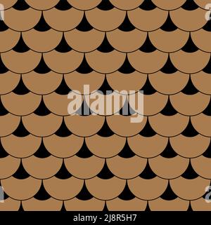 Golden Geometric fish scales seamless pattern. Wavy roof tile. Modern repeating stylish waves lines texture. Stock Vector