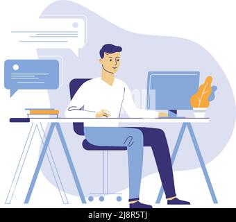 Office work concept with young business man Stock Vector