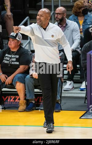 Los Angeles Sparks coach Derek Fisher (left), forward Nneka Ogwumike ...