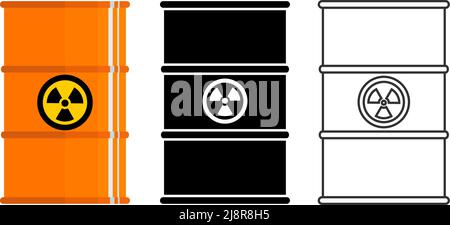 Different metal barrels for radioactive, toxic, hazardous, dangerous, flammable and poisonous substances. Vector illustration Stock Vector