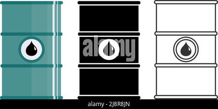 Different metal barrels for oils, toxic, hazardous, dangerous, flammable and poisonous substances. Vector illustration Stock Vector
