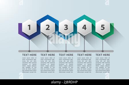 Infographic five (5) step process hexagonal design Stock Vector