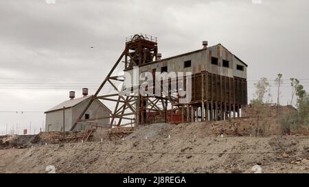 headframe and buildings of the historic junction mine at broken hill Stock Photo