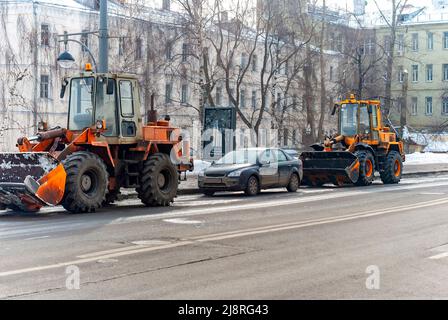 Moscow. Russia. Road-cleaning equipment on Volkhonka Street Stock Photo