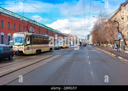 Moscow. Russia. Trams on Krasnokazarmennaya Street Stock Photo