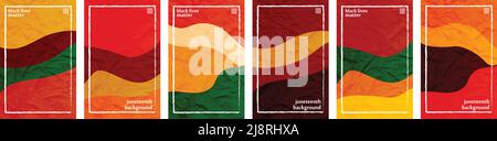 Juneteenth theme color tone, hues crushed paper vertical background template frame. Black lives matter. Set of 6 color collections. User interface Stock Vector