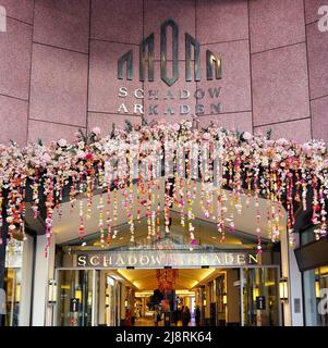 Spring flower decoration at the Schadow-Arkaden shopping mall in downtown Düsseldorf/Germany. Stock Photo