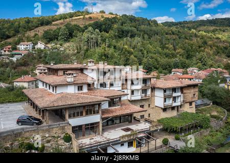 Stranopriemnitsa Hotel next to Etar Architectural and Ethnographic Complex near Gabrovo town in northern Bulgaria Stock Photo