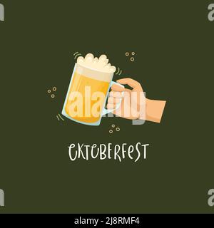 Vector illustration of a beer mug in hand with lettering. Stock Vector