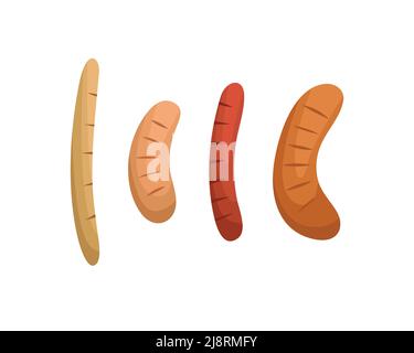 Vector set of illustrations of German sausages. Appetizer for beer. Stock Vector
